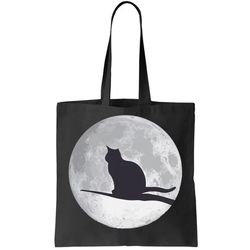 full moon cat silhouette halloween tote bag