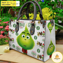 christmas grinch highquality handbag, grinch lover handbag, custom leather bag 8