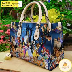 disney characters wallpaper handbag, leather disney handbag, mickey women bag 1