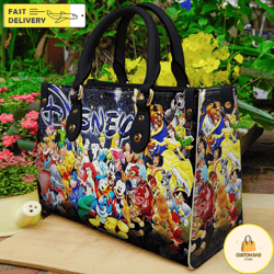 disney characters wallpaper handbag, leather disney handbag, mickey women bag 3