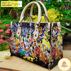 disney characters wallpaper handbag, leather disney handbag, mickey women bag 4