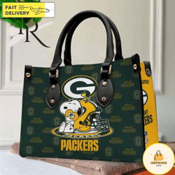 green bay packers nfl snoopy women premium leather hand bag