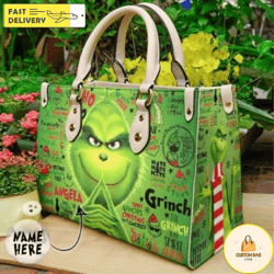 grinch christmas leather bag,  grinch lover handbag,  custom leather bag 5