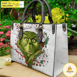 grinch christmas leather bag, grinch lover handbag, custom leather bag, woman handbag 13