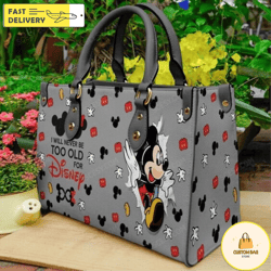 i will never too old for disney handbag,  disney women leather handbag,  mickey women bag