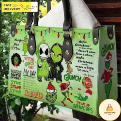 the grinch and jack skellington purse bag handbag for women,grinch christmas leather bag,grinch lover handbag