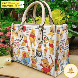 winnie the pooh cartoon leather bag hand bag, custom pooh woman purse, pooh lovers handbag 1