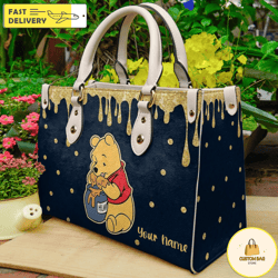 winnie the pooh cartoon leather bag hand bag, custom pooh woman purse, pooh lovers handbag 2