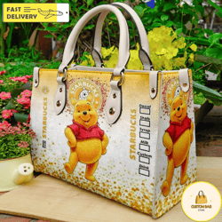 winnie the pooh starbucks leather bag hand bag, custom pooh woman purse, pooh lovers handbag