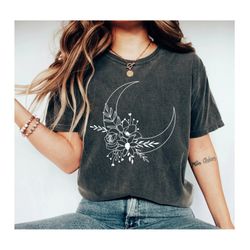floral moon shirt, moon shirt, moon bouquet shirt, moon phases shirt, moon boho shirt, astronomy tshirt, celestial shirt