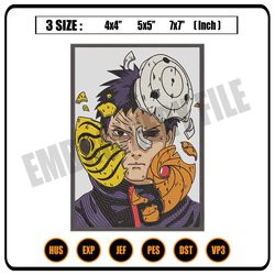 obito uchiha broken mask embroidery design, naruto embroidery, anime design, embroidery file,