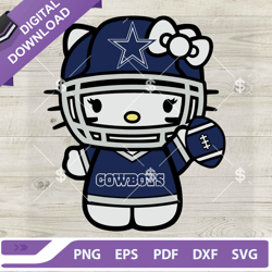 hello kitty dallas cowboys football svg, kitty cat nfl football team svg, dallas cowboys team ,nfl svg, football svg, su