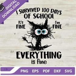 100 days of school everything is fine svg, crazy cat svg, its fine im fine everything is fine svg-derrickstore