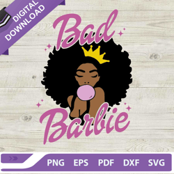 afro bad barbie svg, black barbie svg, barbie pink png dxf, african american barbie girl svg