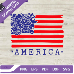 american flag floral svg, 4th of july svg, american flag svg