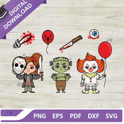 baby horror movie characters svg, baby penny wise svg, horror jason voorhees svg, halloween movie svg