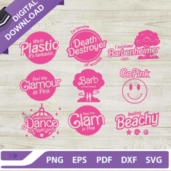 barbenheimer barbie bundle svg, barbie movie quotes svg, barbie pink svg, go pink svg