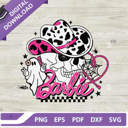 barbie cow skull halloween svg, leopard cowgirl hat svg, skull and boo halloween svg