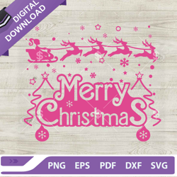 barbie santa sleigh merry christmas svg, barbie logo svg, pink doll santa