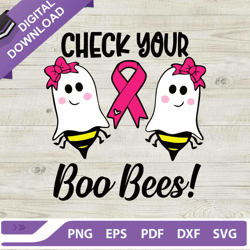 breast cancer check your boo bees svg, breast cancer funny ghost svg, halloween funny bee ghost svg