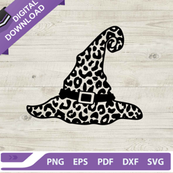 cheetah print witch hat svg, witches hat svg, witch leopard print svg