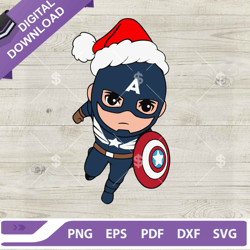 chibi captain america santa hat svg, superhero christmas svg, captain santa christmas svg dxf