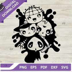 chibi horror friends svg, ghost face chibi svg, baby horror characters svg, halloween svg