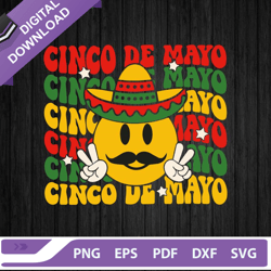 cinco de mayo mexican smiley face svg, mexican fiesta svg, groovy cinco de mayo svg