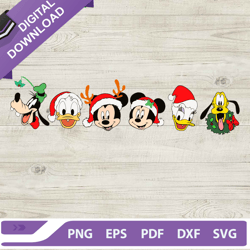 disney face character christmas svg, disney christmas svg, mickey santa hat svg