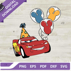 disney lightning mcqueen car birthday svg, disney cars balloon svg, birthday boy balloon