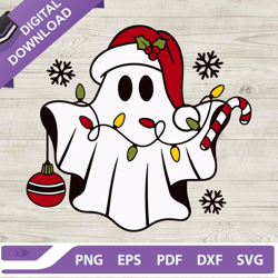 ghost christmas svg, spooky christmas svg, santa hat svg