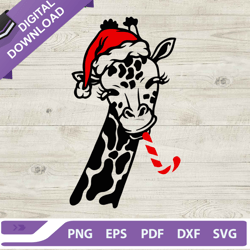 giraffe santa hat svg, giraffe christmas svg, giraffe in hat svg