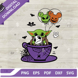 halloween baby yoda in cup jack balloon svg, halloween baby yoda hug jack skellington svg, star wars halloween svg