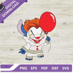 halloween stitch costume pennywise svg, stitch it red balloon svg, horror disney halloween svg png dxf