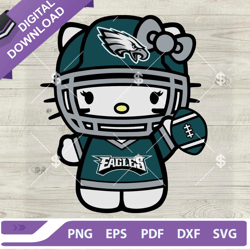 hello kitty philadelphia eagles football svg, kitty cat nfl football svg, philadelphia eagles football logo svg png dxf