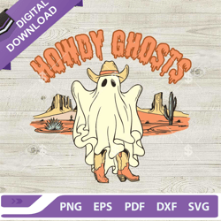 howdy ghost western svg, cowboy hat svg, halloween western ghost svg