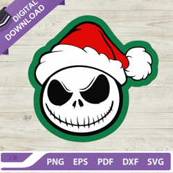 jack skellington santa hat svg, santa hat jack svg, merry christmas svg, nightmare before christmas svg