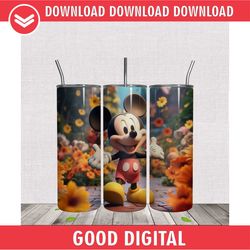 3d floral mickey mouse skinny tumbler wrap png