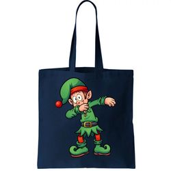 dabbing elf christmas santa hat tote bag