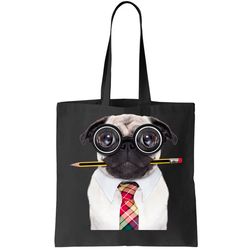 Nerdy Pug Dog With Glasses Tote Bag