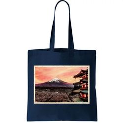 Vintage Japanese Mt. Fuji Pagoda and Cherry Blossoms Tote Bag