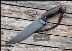 custom handmade carbon steel rose wood hunting survival bowie knife with sheath