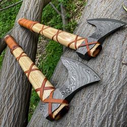 viking forged axe - ragnar, viking axe, personalized hatchet, viking hatchet, 2 hand forged damascus axes | vikings axes