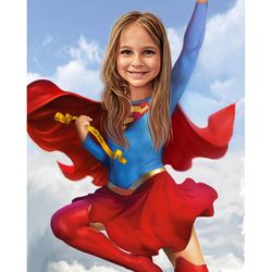 custom superhero child portrait – supergirl, spiderman portrait,  supergirl portrait,  personalized superhero portrait