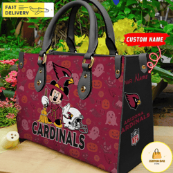 Arizona Cardinals NFL Minnie Halloween Women Leather Hand Bag, Custom Bag