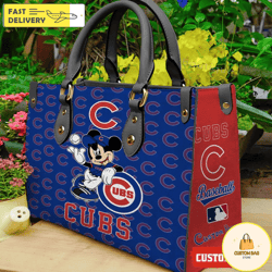 Chicago Cubs Mickey Women Leather Hand Bag, Custom Bag