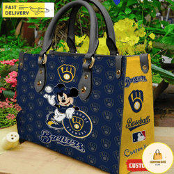 Milwaukee Brewers Mickey Women Leather Hand Bag, Custom Bag