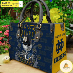 notre dame fighting irish ncaa jack skellington women leather bag, custom bag