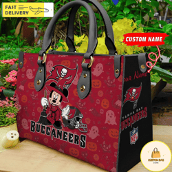 Tampa Bay Buccaneers NFL Minnie Halloween Women Leather Hand Bag, Custom Bag