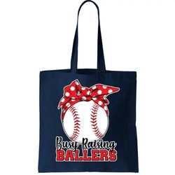 busy raising ballers baseball parents tote bag